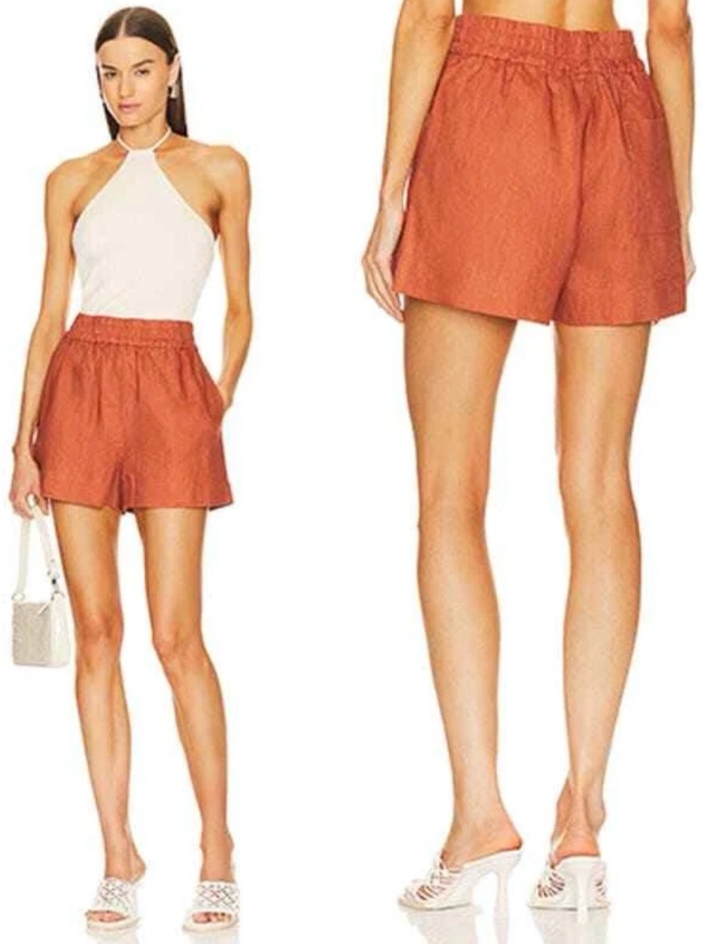 RHODE "Kina" 100% Linen Pull-On Shorts in Clove Size Small